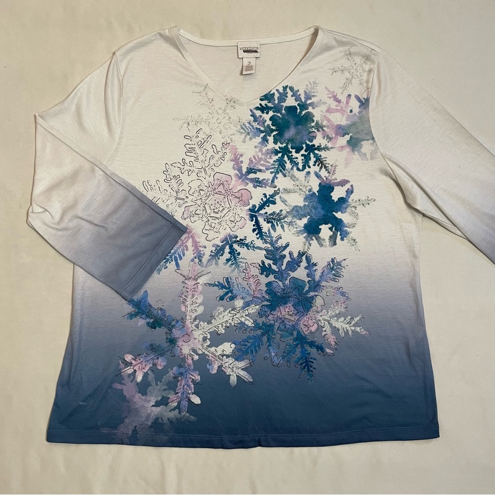 Chico's Weekends Frozen Winter Soft V-Neck Top Size 2 US L - Picture 7 of 9